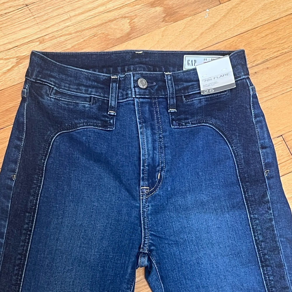 GAP 70s Flare High Rise Jeans with flattering contrast color panels